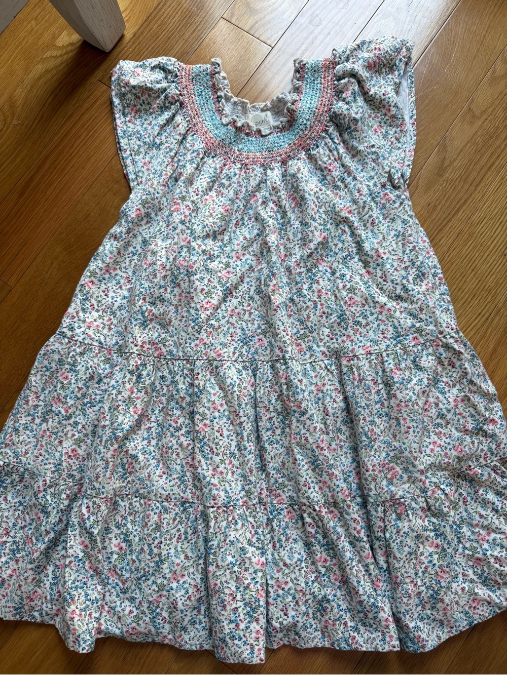 Peek Cotton Floral Smocked Dress in Pink & Blue